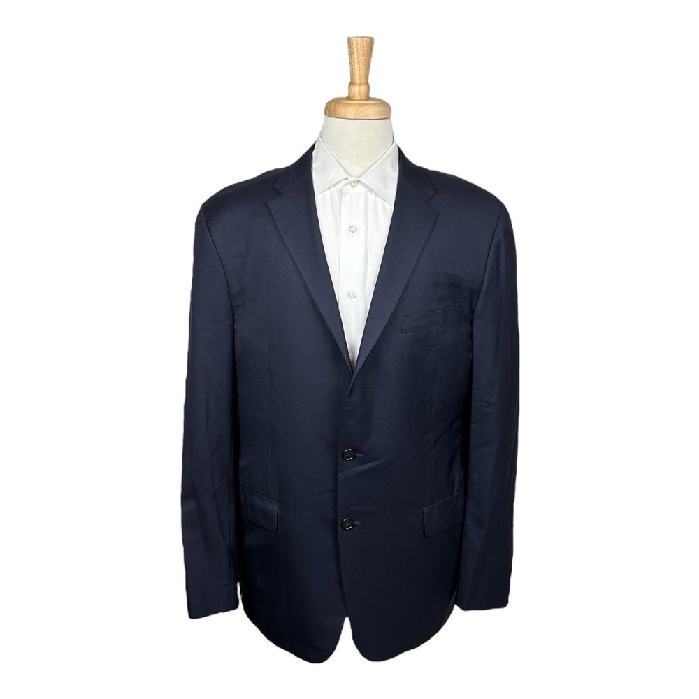 Hickey Freeman Solid Blue 2-Btn Worsted Wool Mens… - image 1